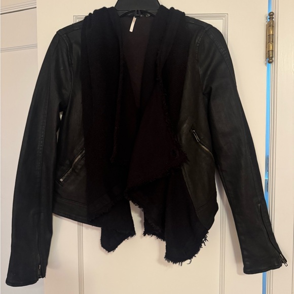 Free People Jackets & Blazers - Free People Women's Black Jean Jacket with crochet material in center.